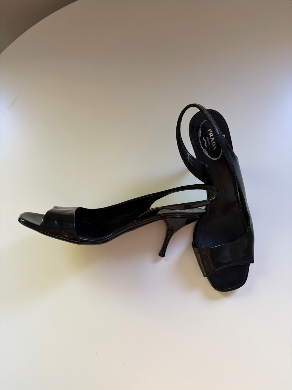 Vintage Prada Black Patent Leather Slingback Kitten Heels